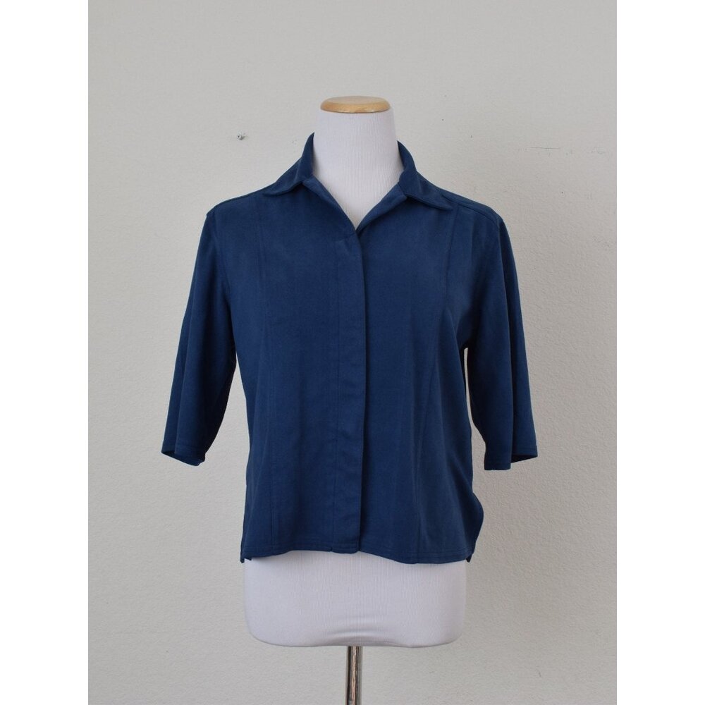 Vintage 90s Blue Crop BlouseThree-Quartes‎ Sleeves size Large